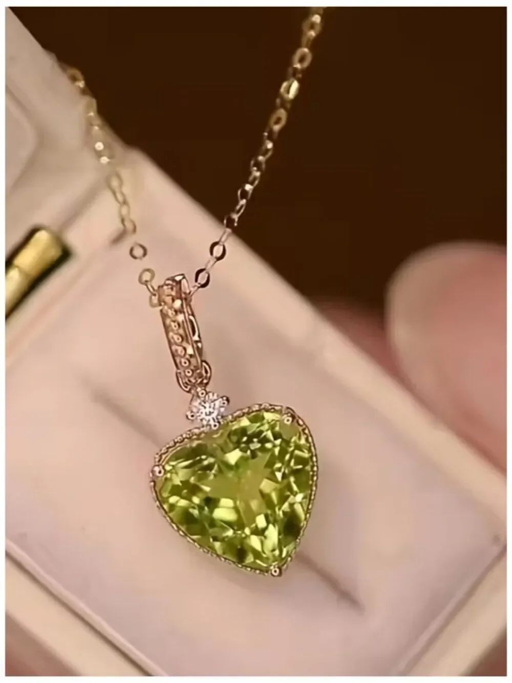 Heart-Shape 8mm Peridot Synthetic Pendant 14k Plated over 925 Silver Necklace